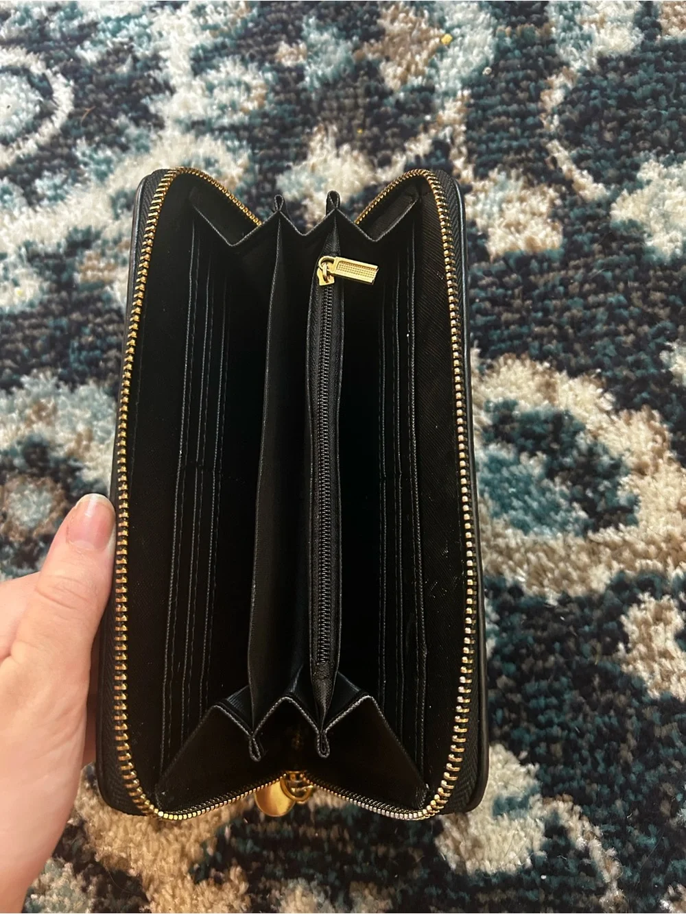 Dior Navy and Cream Jacquard Zip Wallet with Gold Logo